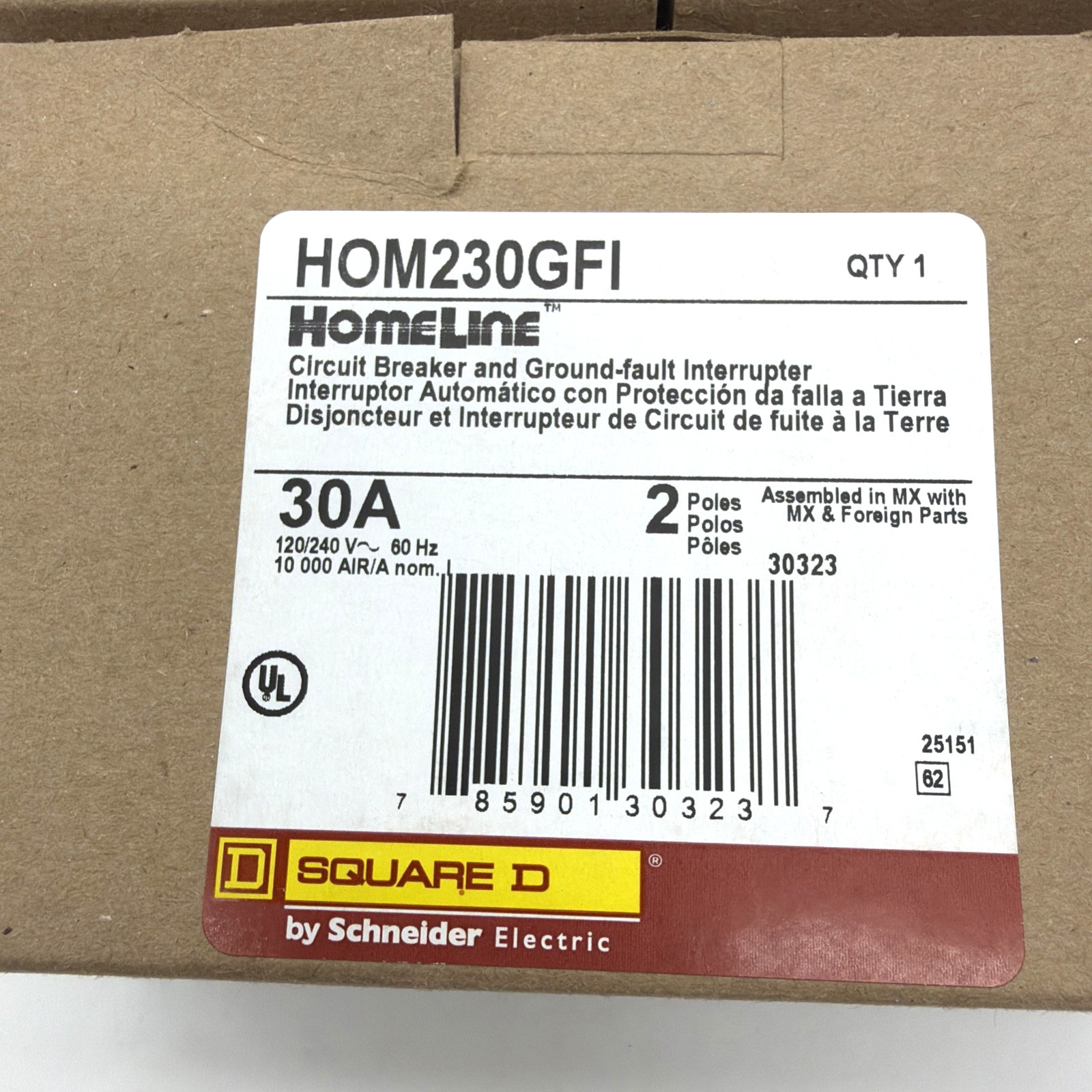 SQUARE D HOM230GFI 30A 2-POLE GFCI BREAKER HOMELINE 240V 7 PACK NEW