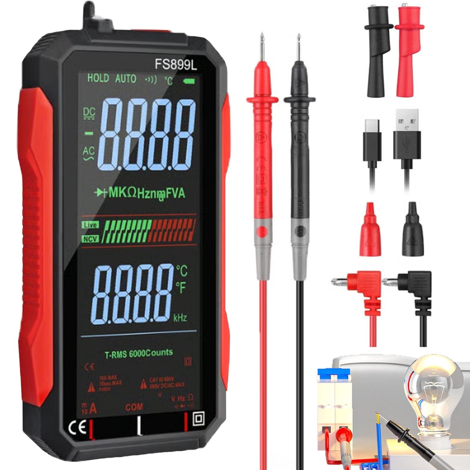Digital Multimeter, FS899L Multimeter,USB Rechargeable Digital Multimeter Tester
