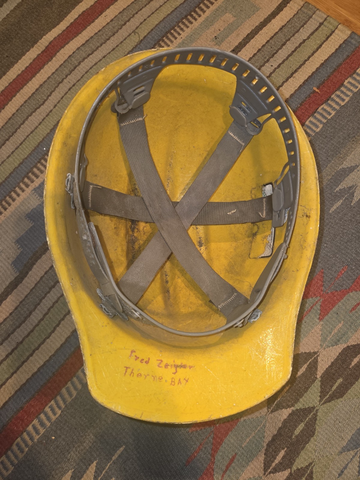 Vintage Original Yellow Bullard 502 Fiberglass Hard Boiled Hard Hat Iron Const.