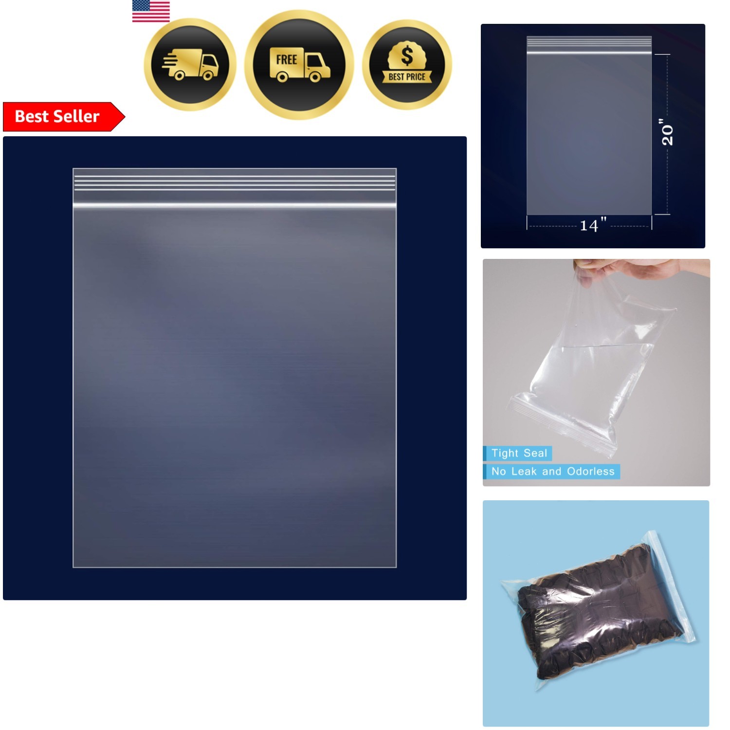 Plastic Zipper Bags 14×20 Large Clear Reclosable Storage Pouches 100 Pack