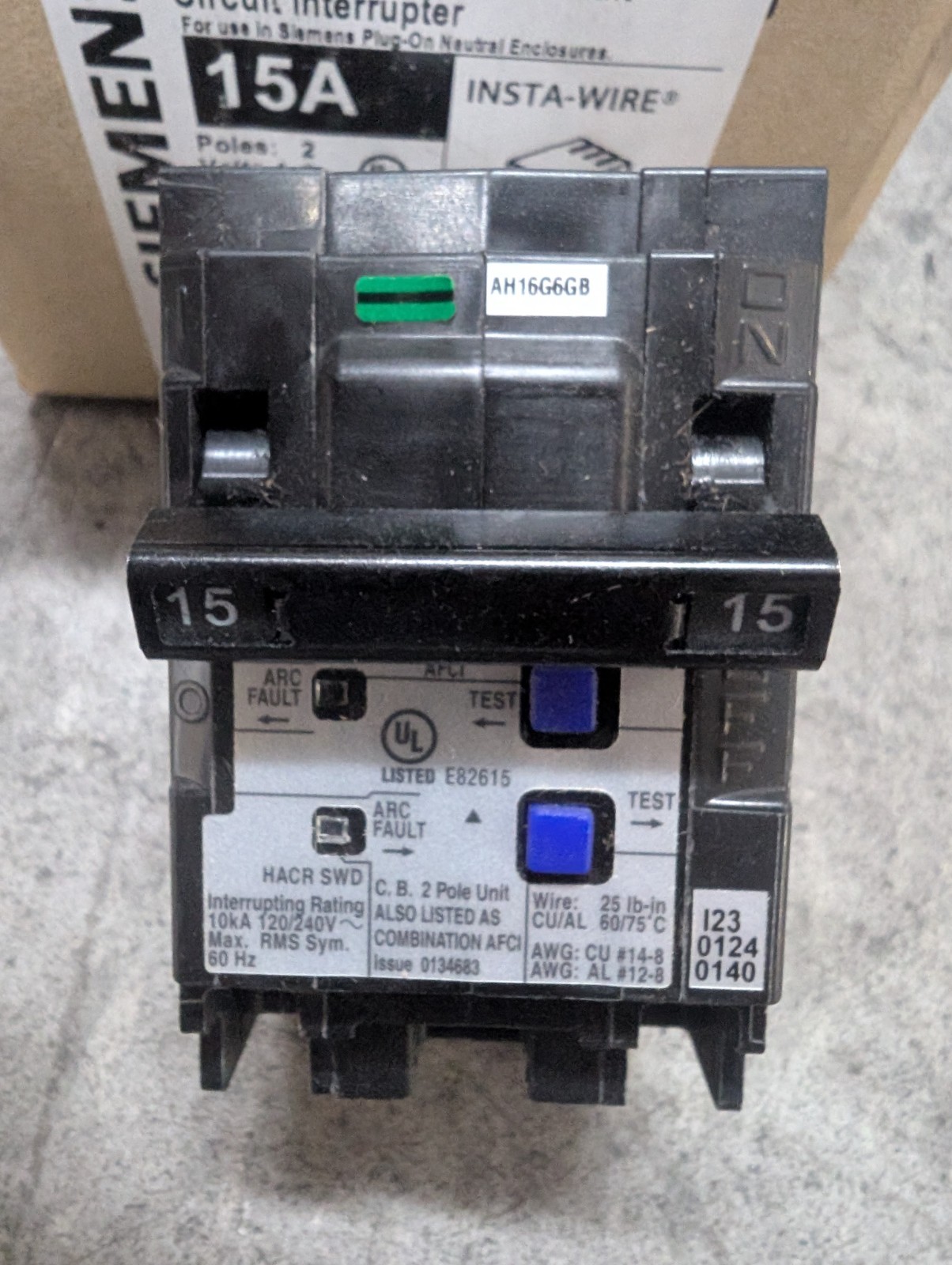 Siemens Q215AFCN 15 Amp 2-Pole Combination Arc Fault Circuit Breaker NEW Sealed