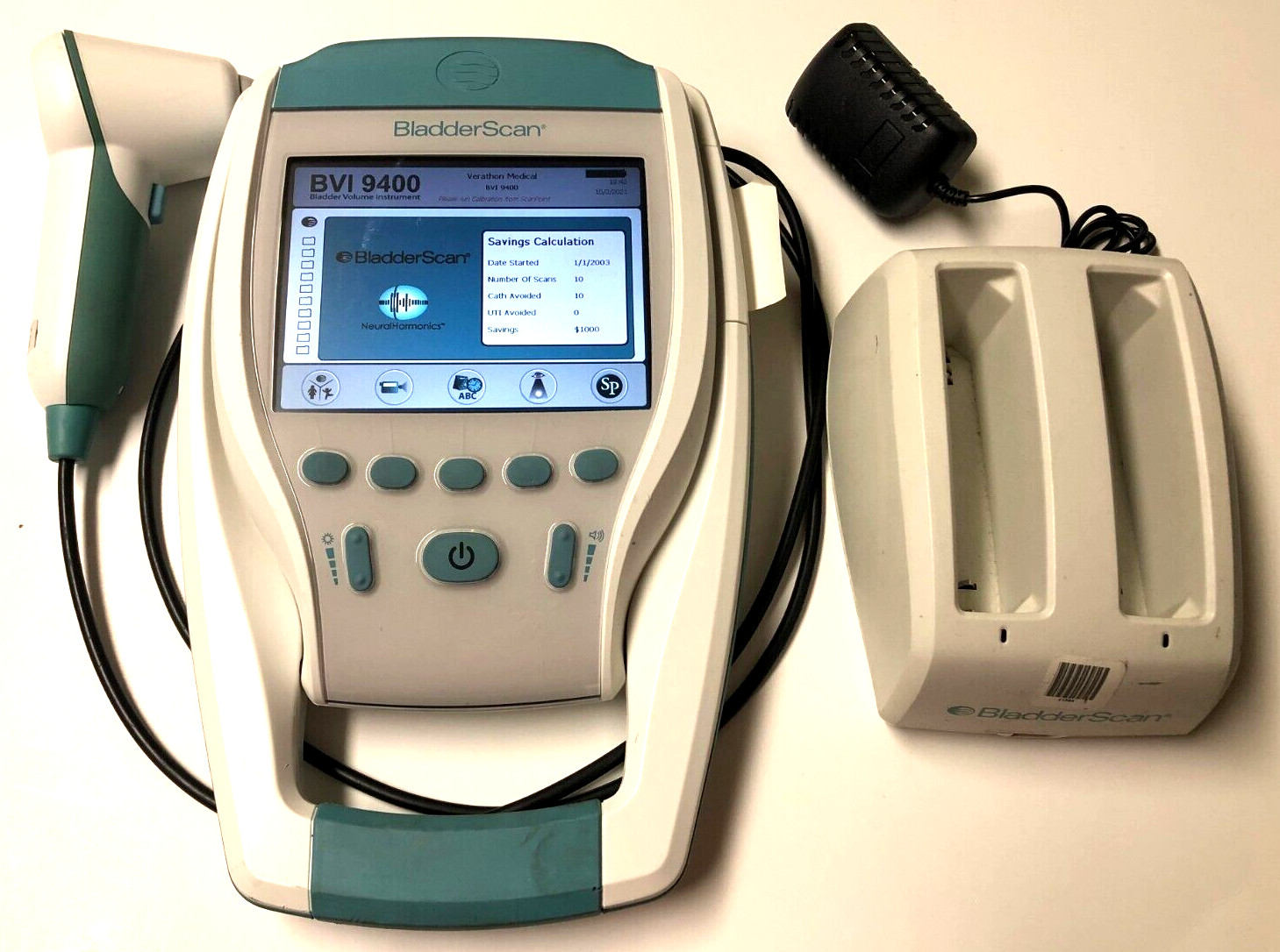Verathon Bladder Scan Scanner BVI 9400 Ultrasound Probe Battery Dock 0570-0190
