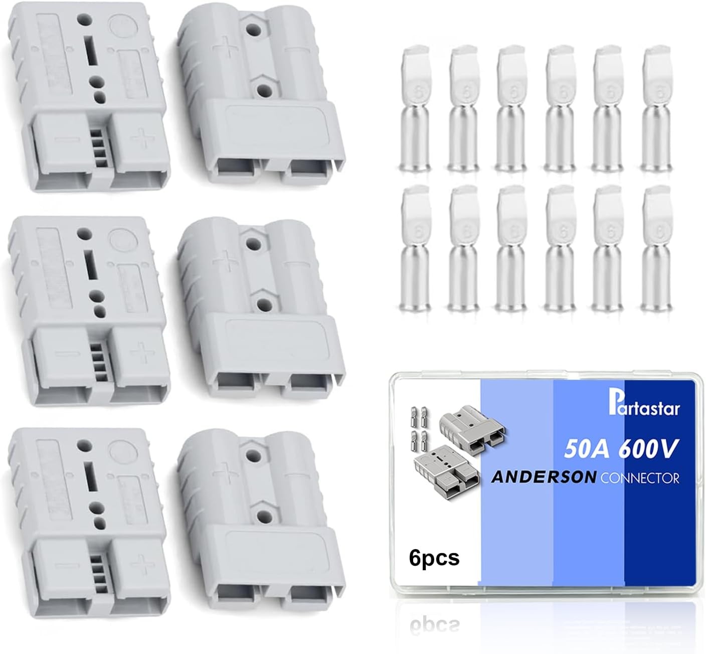 Anderson SB50 Connector 6 Pack 50A 600V Heavy Duty Quick Dis Style: 6 pcs grey