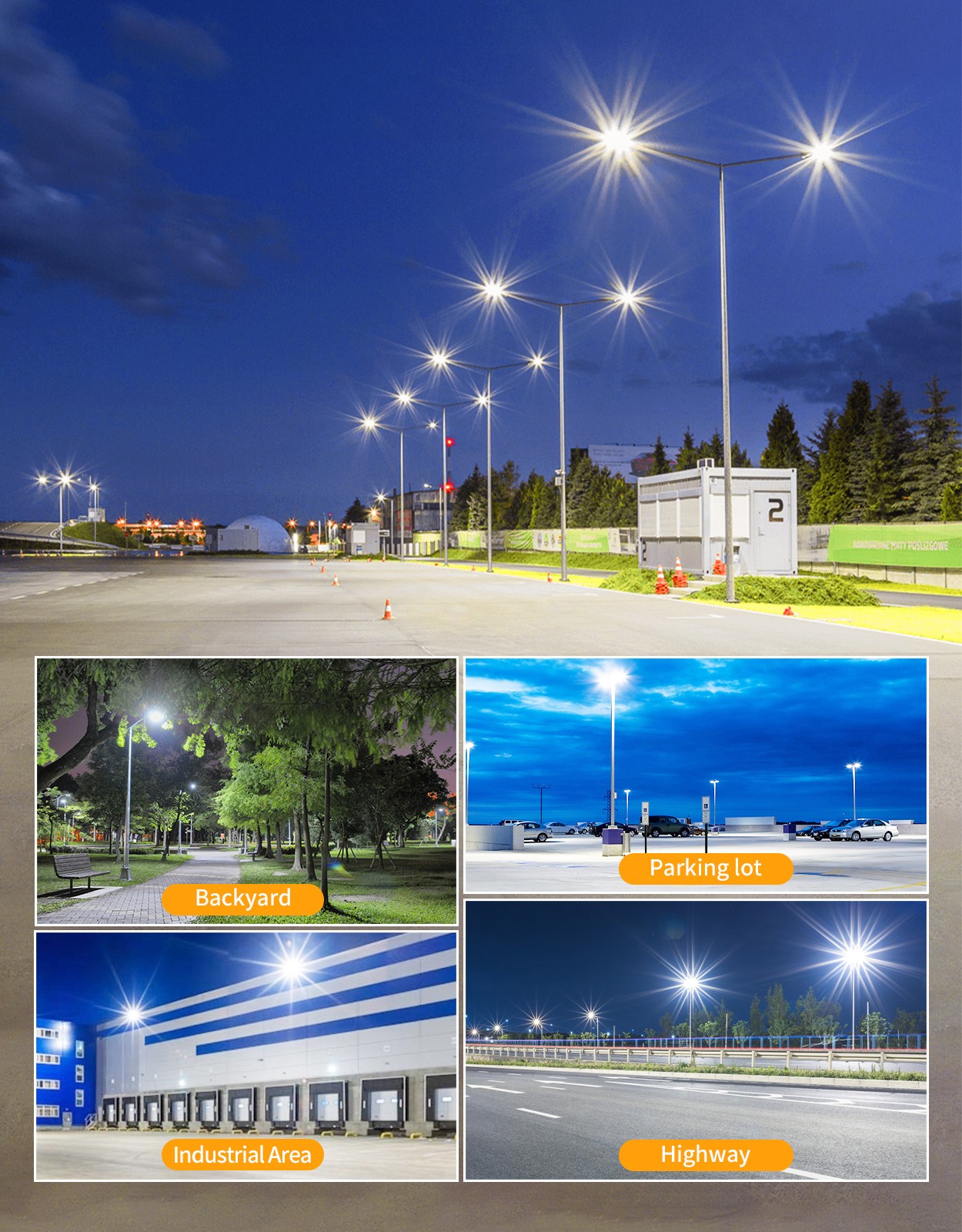 200W LED Parking Lot Light Commercial Outdoor Shoebox Street Pole Lamp Arm Mount