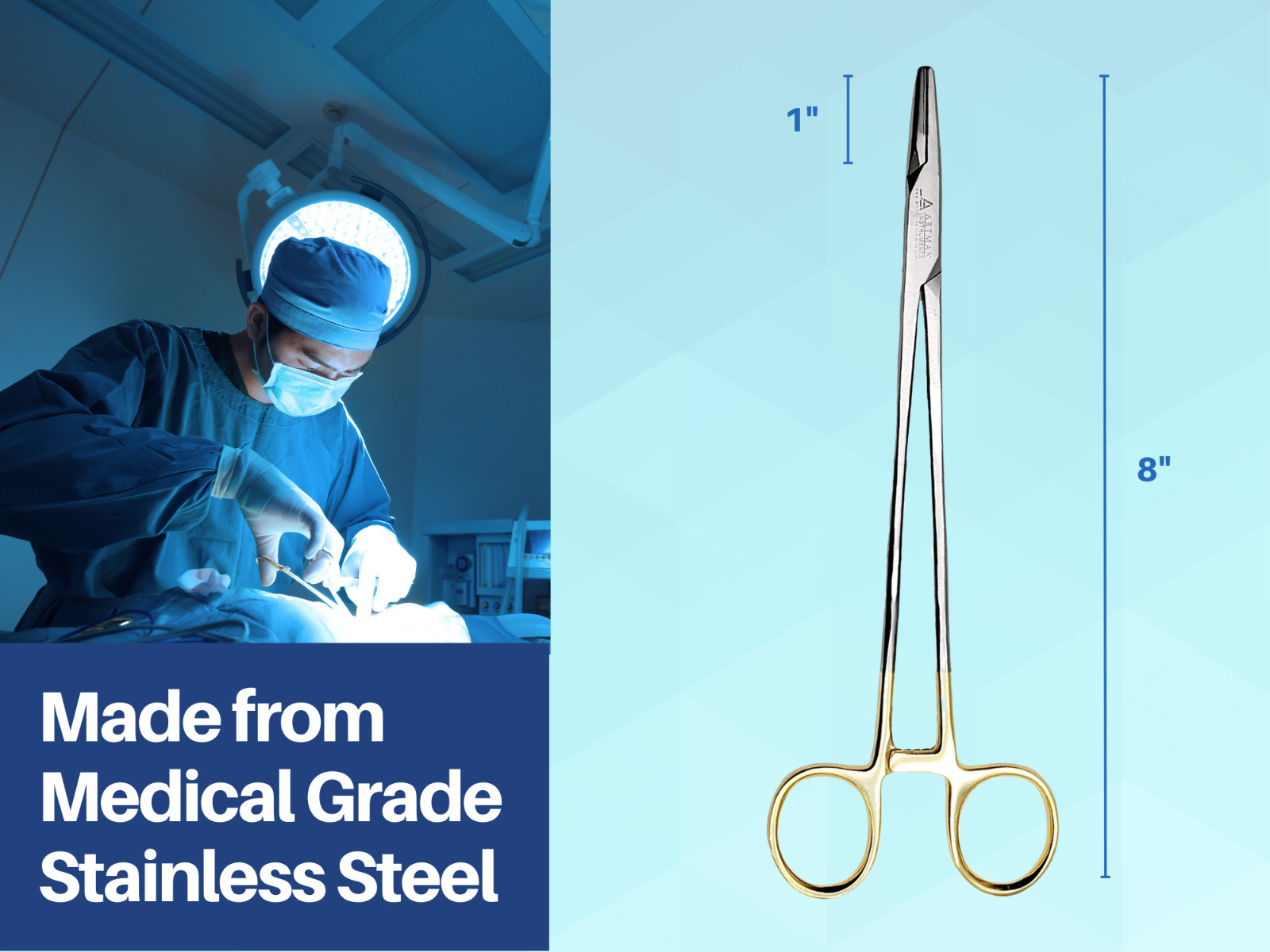 Mayo Hegar Needle Holder 8″ Surgical Needle Driver with Tungsten Carbide ARTMAN