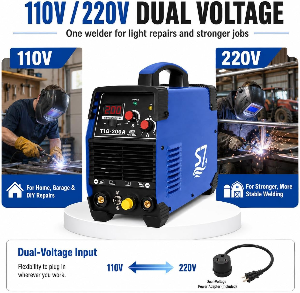 200A HF Start TIG Welder, DC TIG and Stick Welder, 110V/220V Dual Voltage Portab