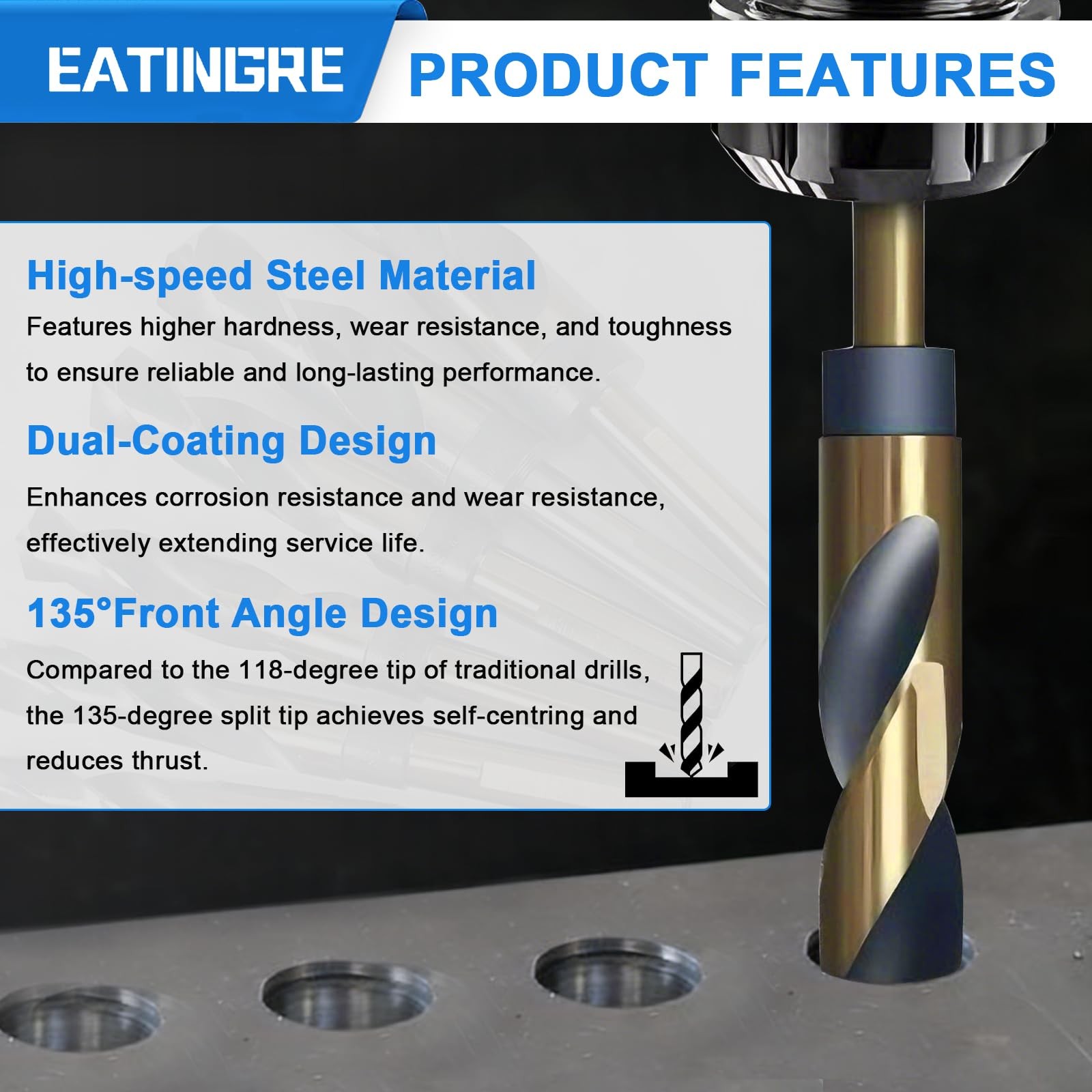 5/8 Inch Drill Bit, Reduced Shank High Speed Steel Bit with 1/2″