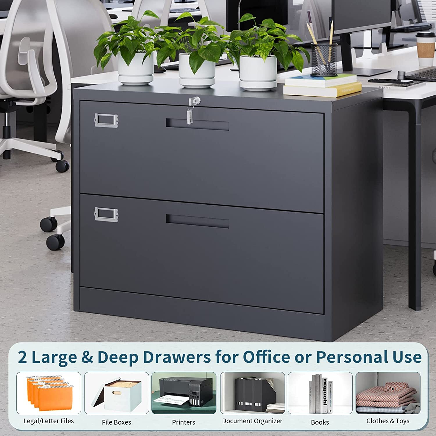 Metal Lateral File Cabinet 2 Drawer,Office Home Locking Filing Cabinet Organizer