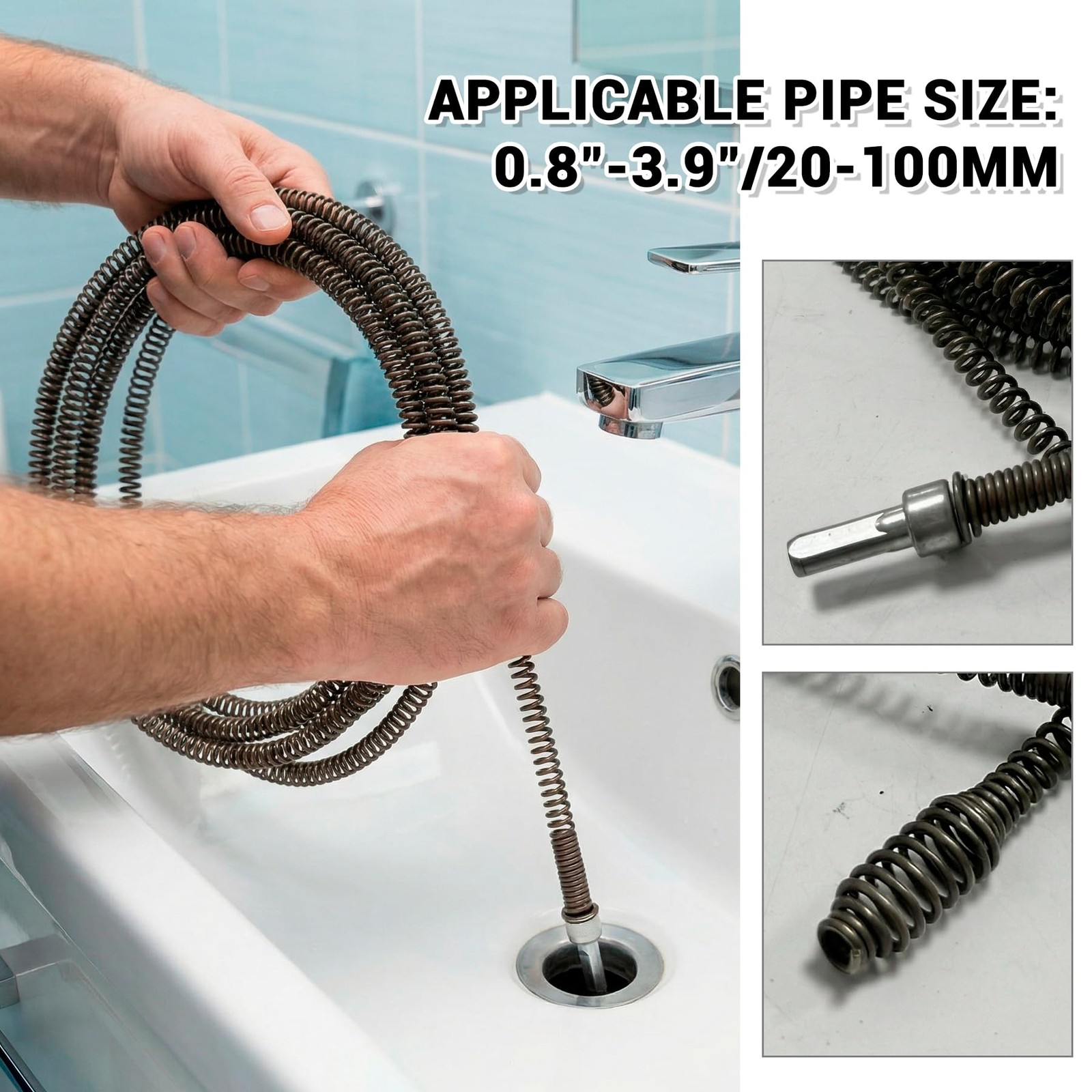 Drain Cleaning Cable, 50 Ft x 3/8″ Professional Drain Snake, 10 mm Flexible H…