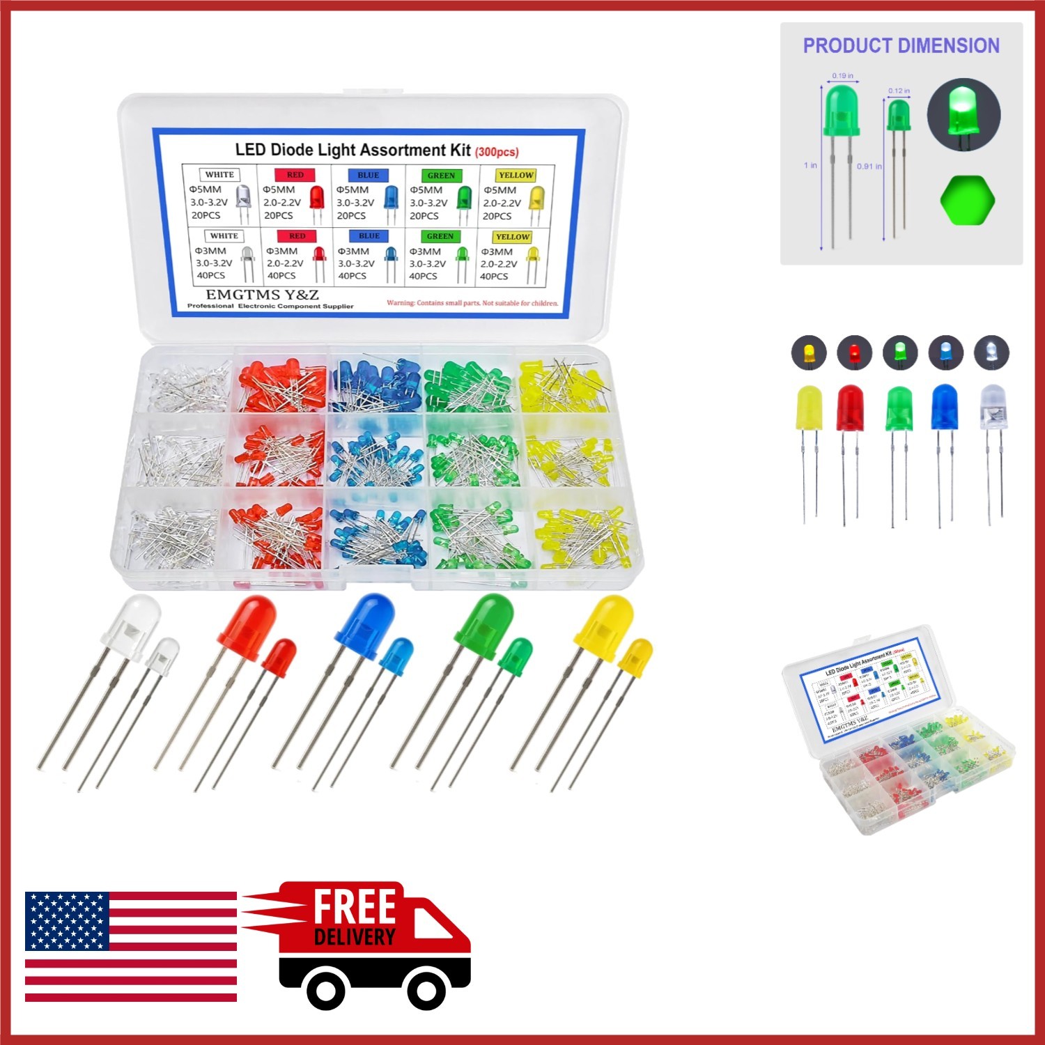 LED Diode Kit 300 Pcs 3mm & 5mm Bright Light Emitting Diodes for Arduino