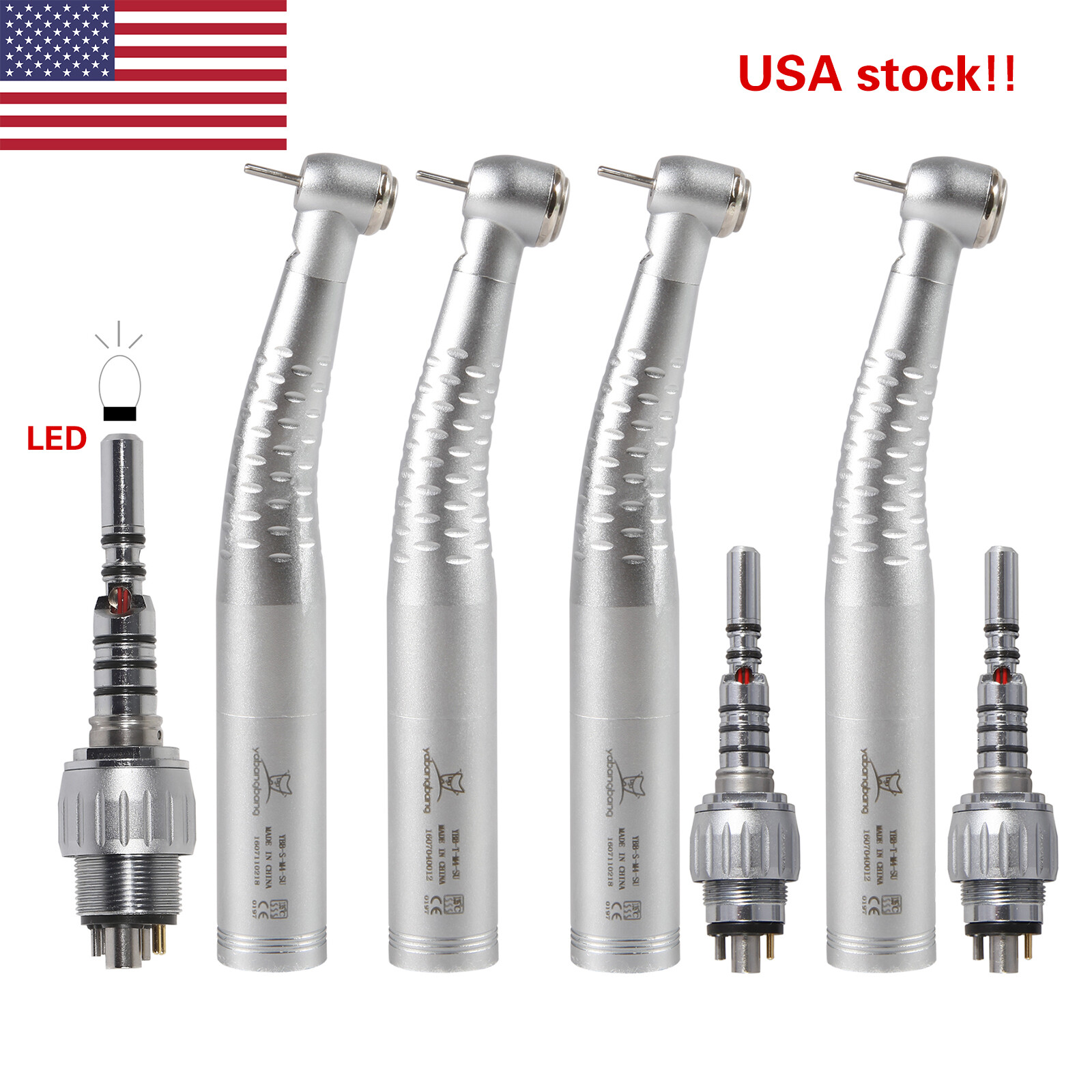 Dental Fiber Optic LED Air Turbine Handpiece Large/Standard Head 6H Coupler ORA