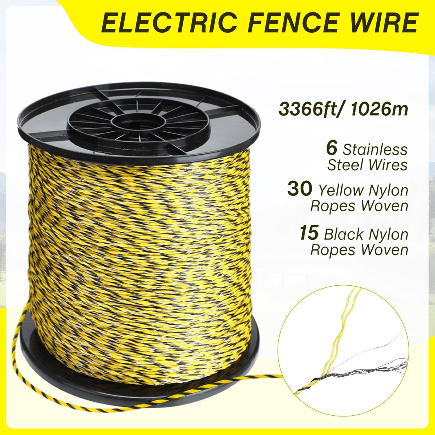 46 Pcs Electric Fence Kit Included 3366Ft/ 1026M Electric Fence Polywire, 40 T P