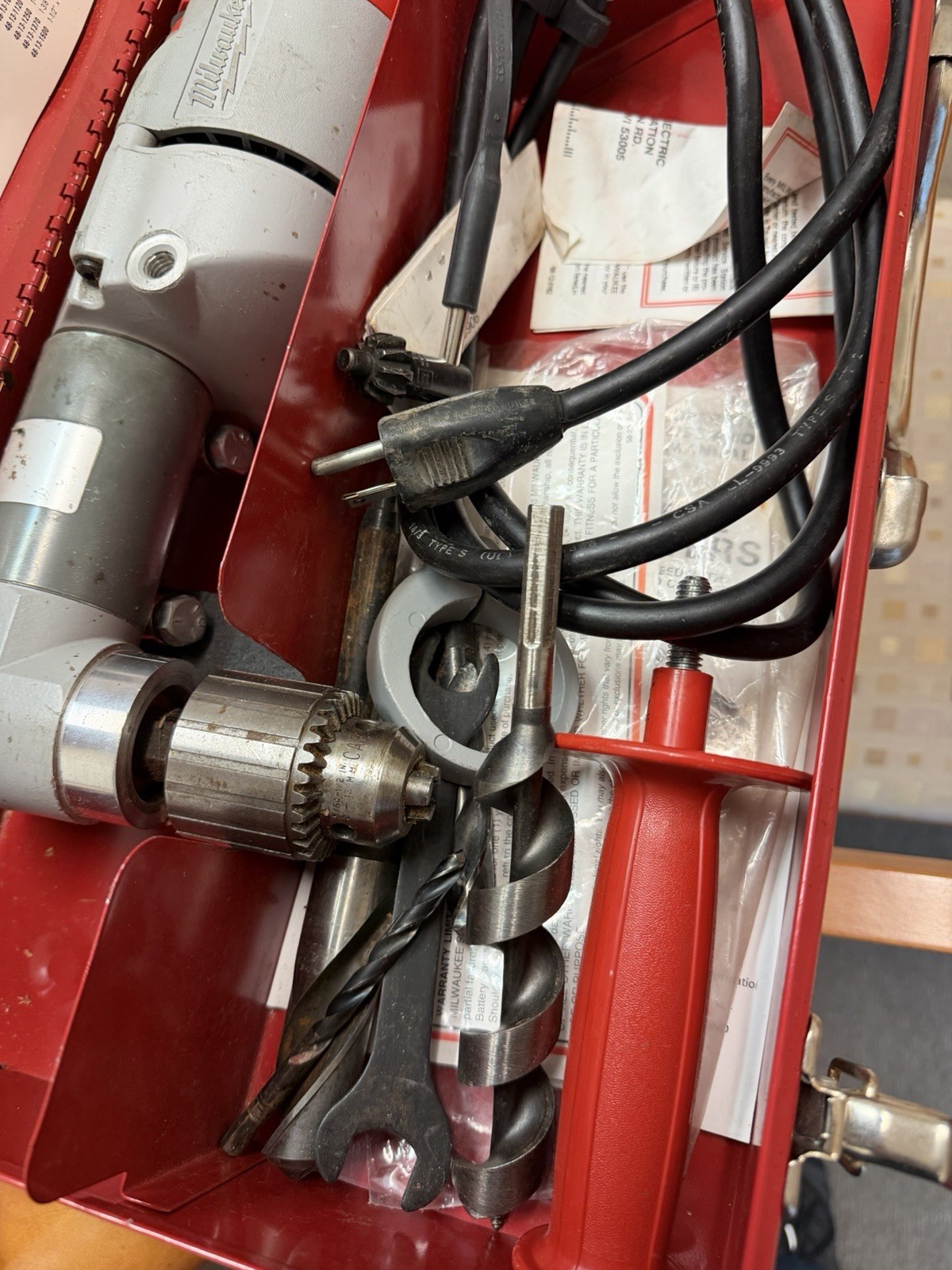 Milwaukee 1/2” Right Angle Drill 1107-1 W/ Metal Case, Bits, & More