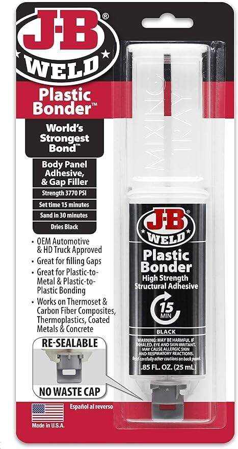 J-B Weld 50139 Plastic Bonder Body Panel Adhesive and Gap Filler – Black – 25 ml
