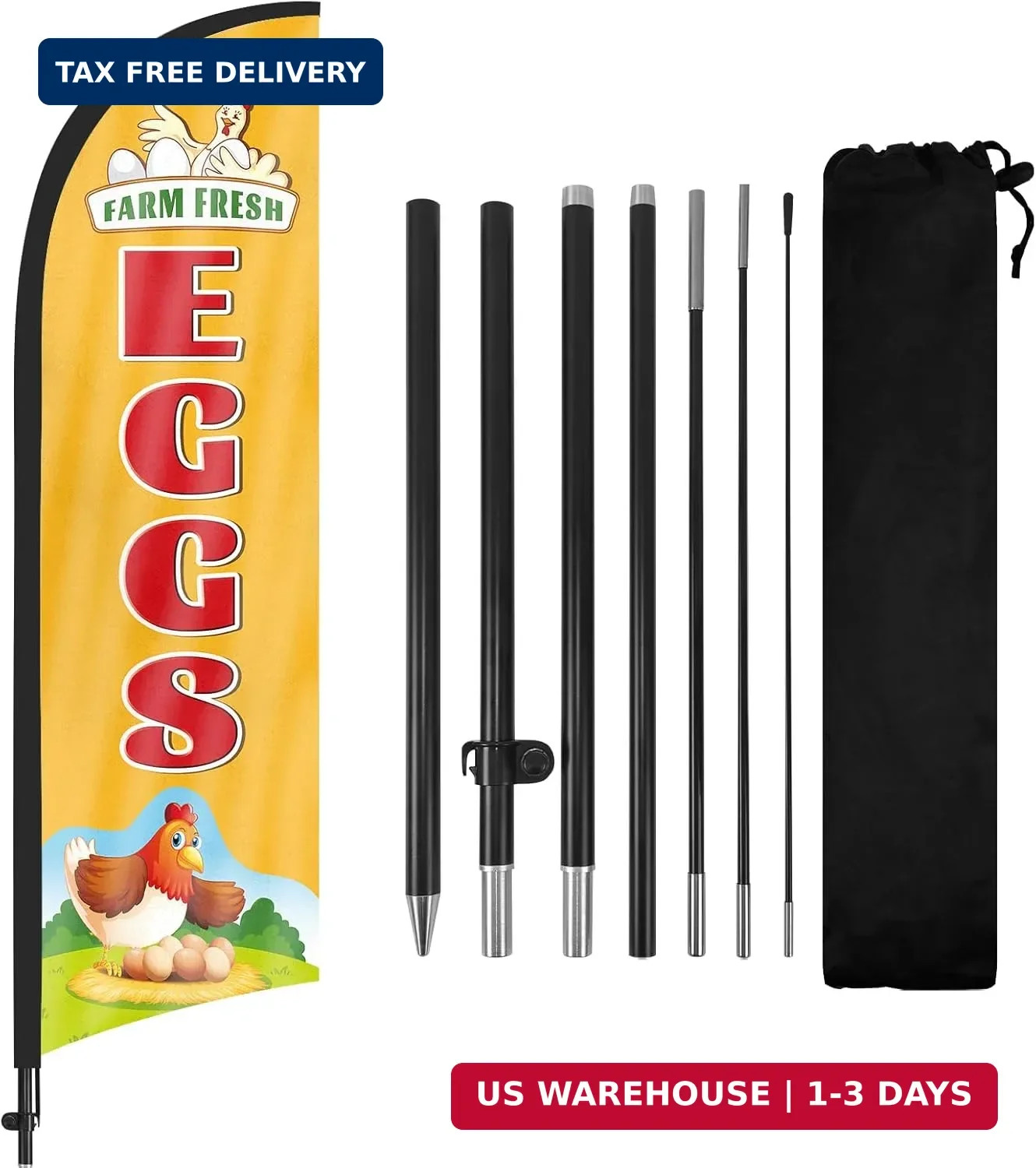 Farm Fresh Eggs Feather Flag Banner with Pole and Stake, Advertising Sign for