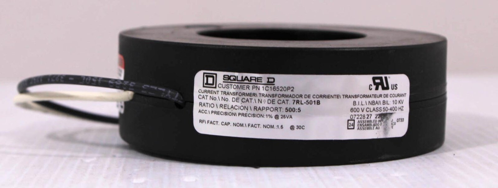Square D 7RL‑501B Current Transformer 500:5 600V 10kV BIL 50–400Hz