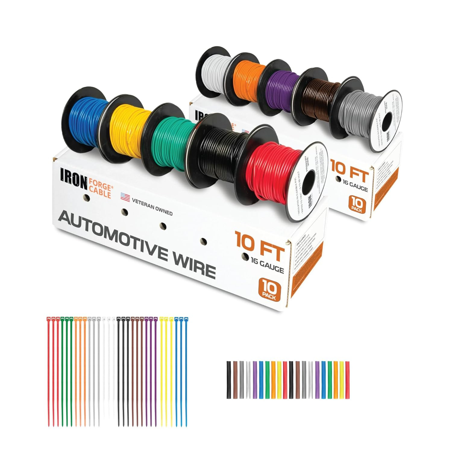100 Ft 16 Gauge Cable Wire 10-Roll Assortment Automotive Wiring Kit Copper