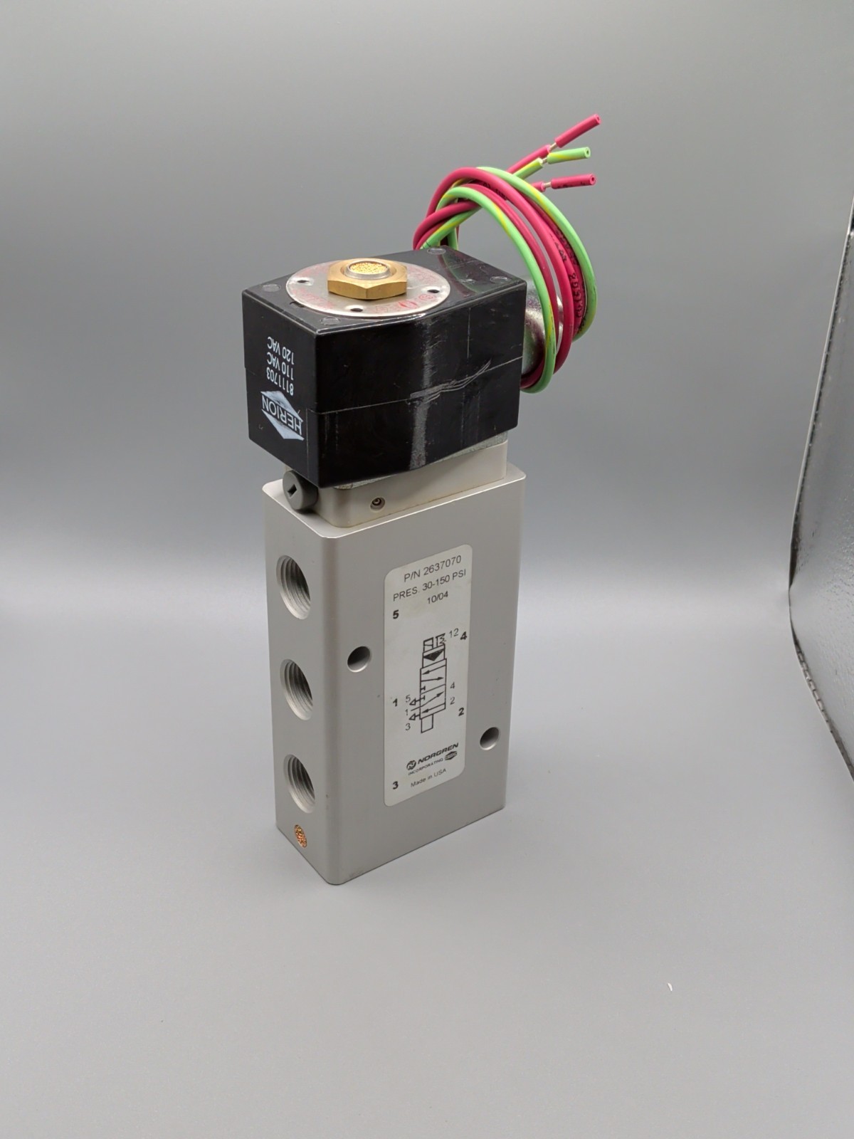 Norgren Herion 2637070 Pneumatic Solenoid Valve 3727 Coil 110-120VAC 1/4″ NOS