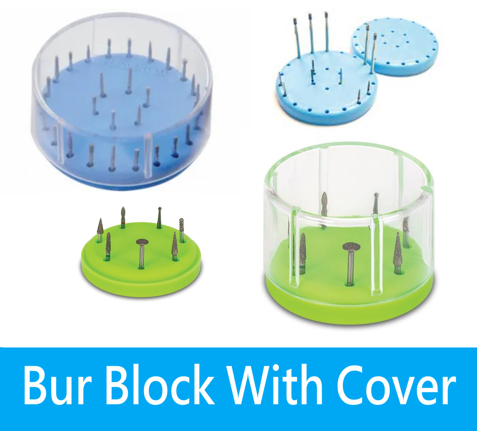 Dental Lab Magnetic Round Bur Block Holder Station with Cover, 7 Hole / 28 Hole