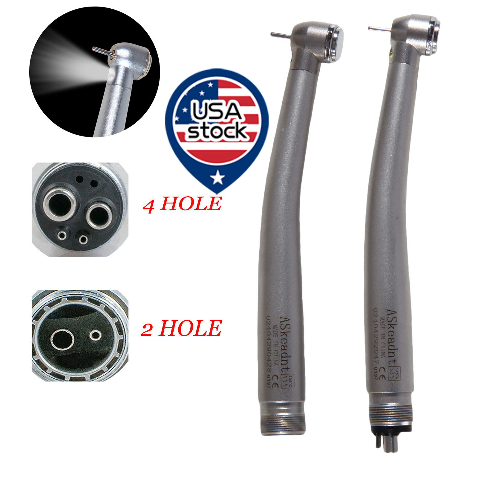 Dental LED Handpiece High Speed Push Button 2/4 Hole Fiber Optic with Light