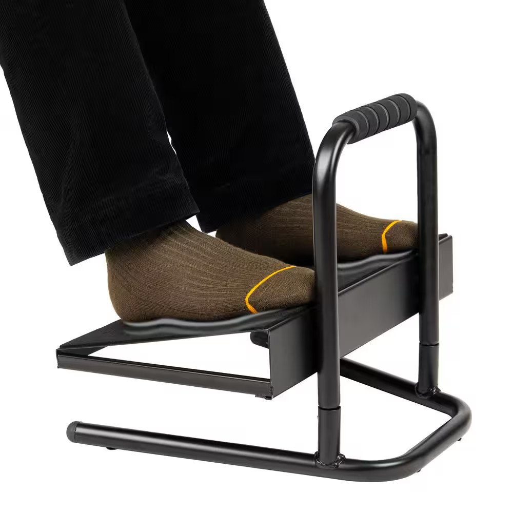Black Adjustable Foot Stool Ergonomic Foot Rest under Desk at Work 14.25 In. W
