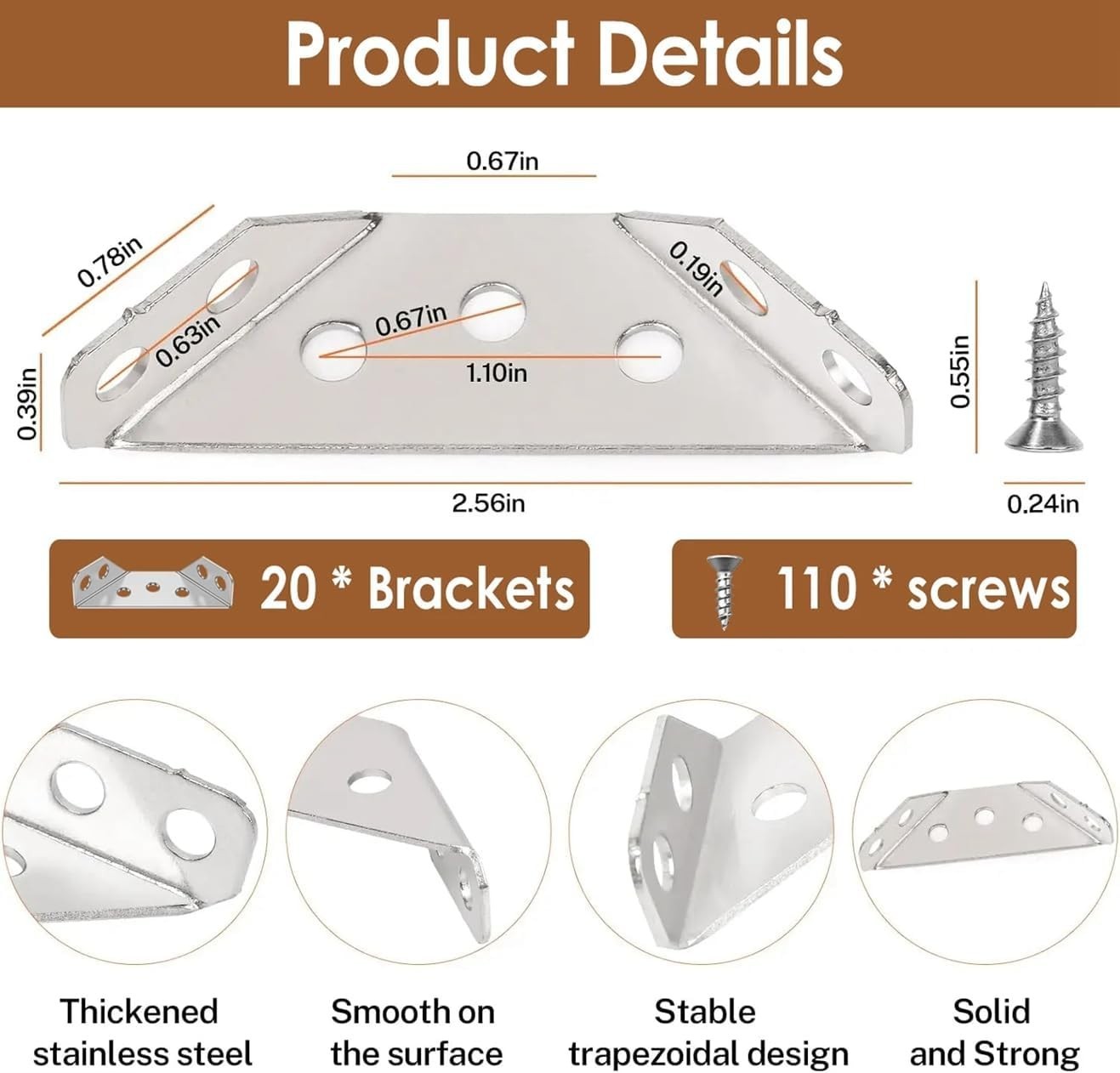 Versatile 20PCS Stainless Steel L Brackets – Ideal for DIY Furniture Projects