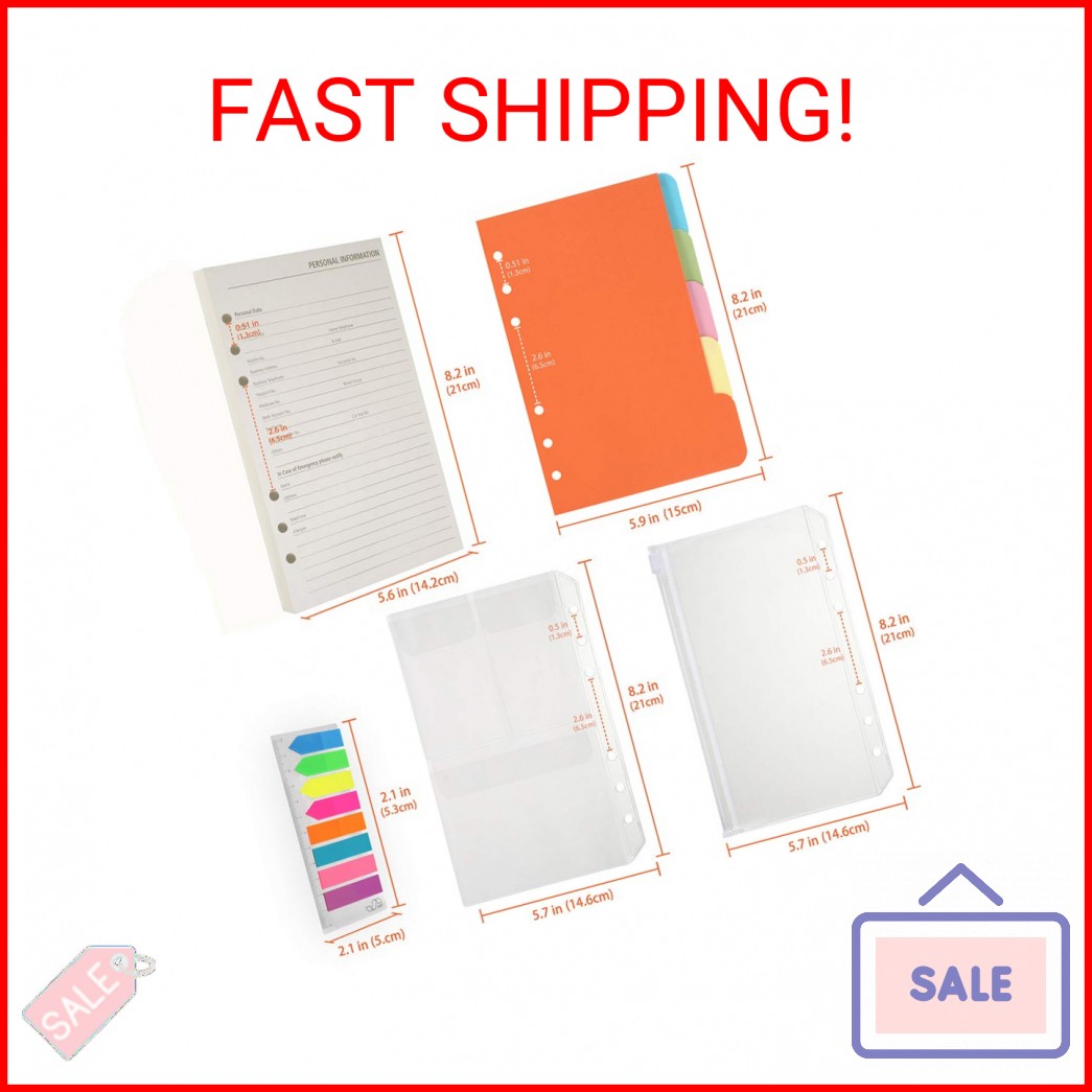A5 Refill Paper, 200 Lined Pages, 5 Tabs Binder Divider, 160 PCS Index Tabs with