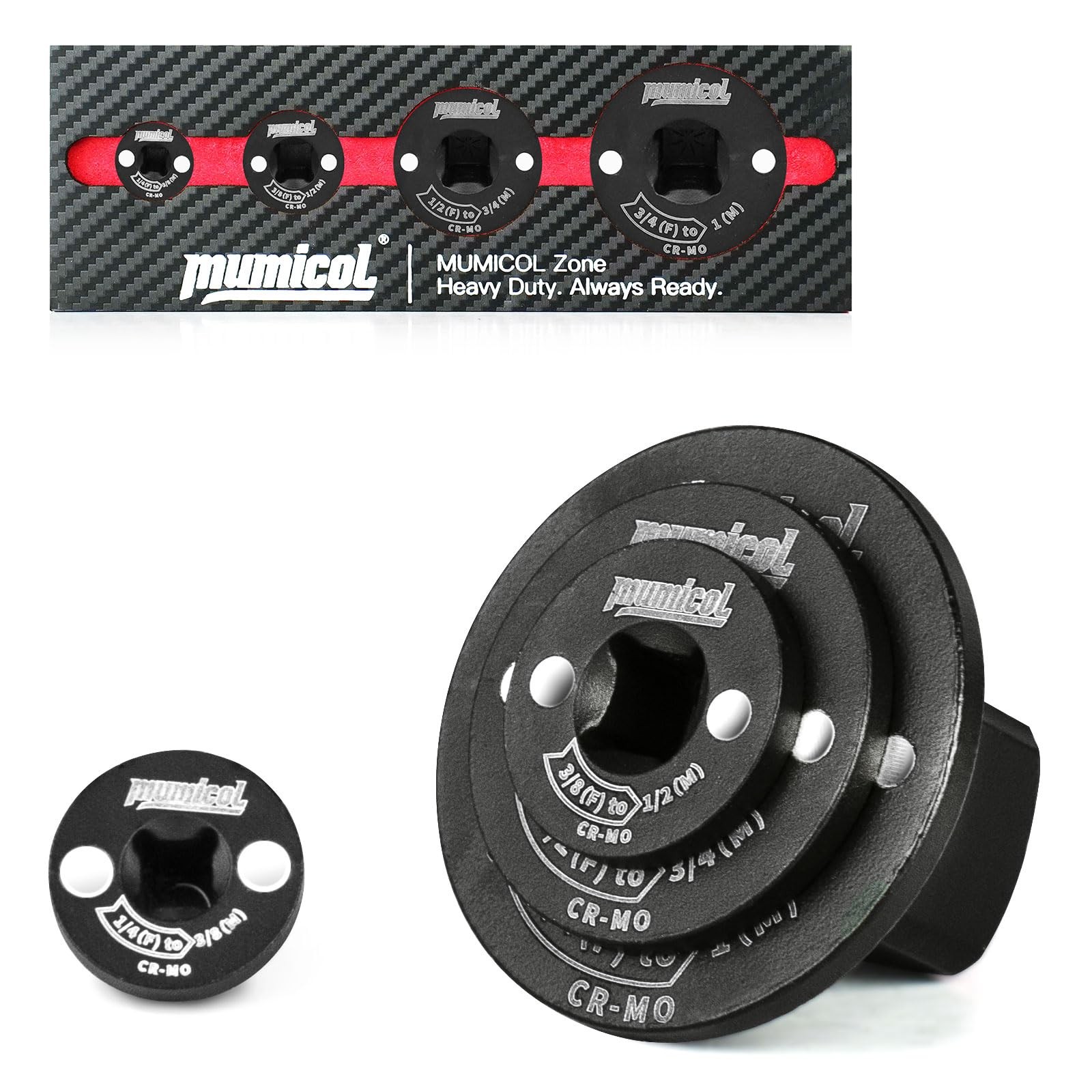 Mumicol 4PCS Low Profile Impact Socket Adapter Set, 3/8″ to 1/2″, 1/4″ Black