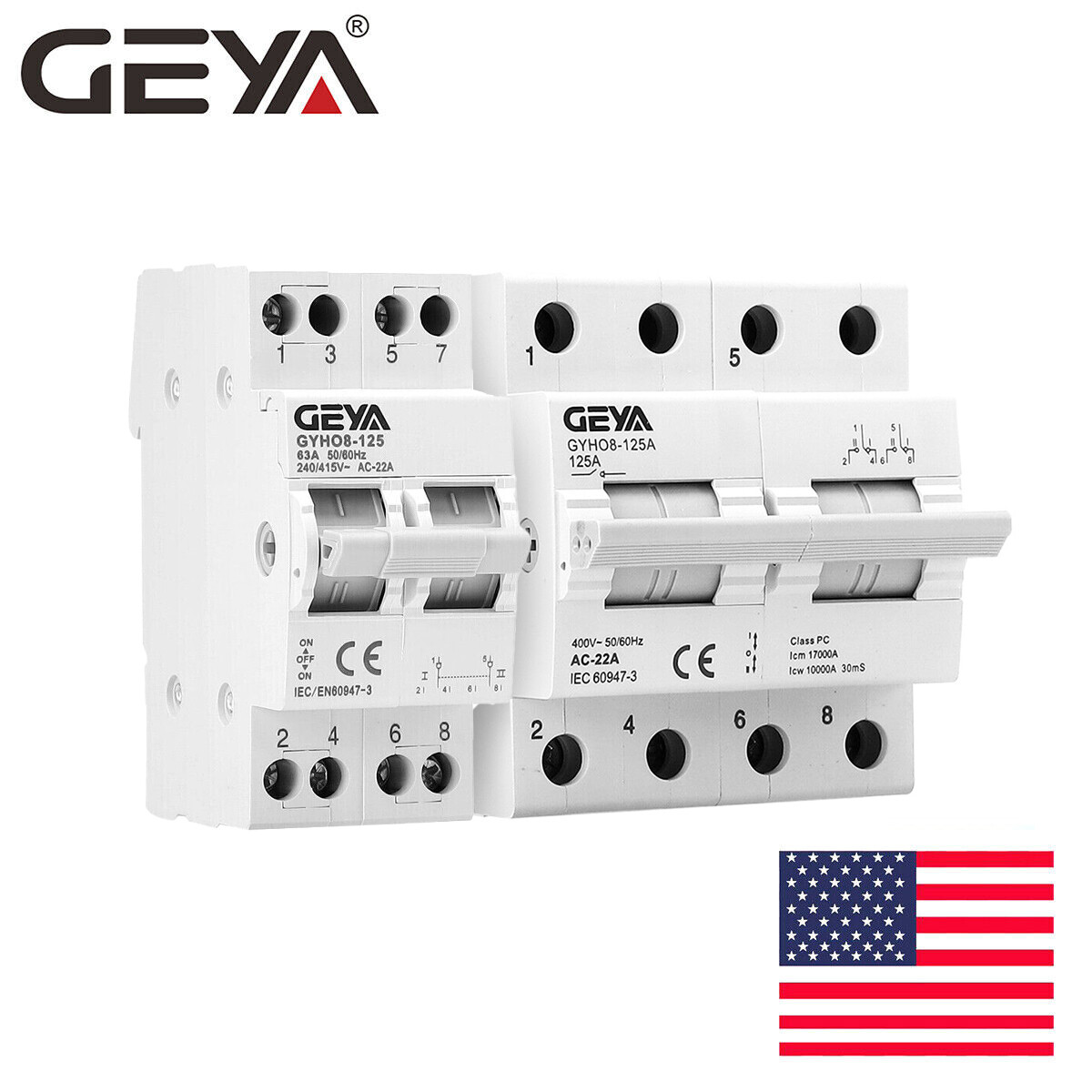 GEYA 2P Manual Changeover Transfer Switch 63/100/125A Dual Power Grid&Inverter