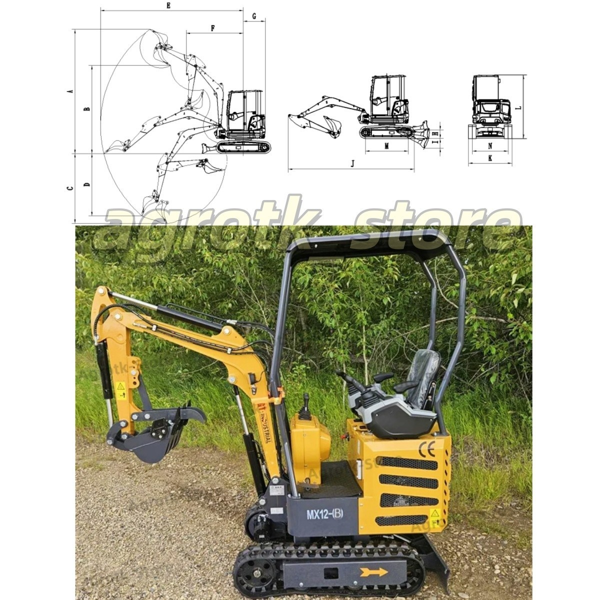 Agrotk Mini Excavator 1 Ton Digger 13.5HP Gas Rubber Tracked Crawler B&S Engine