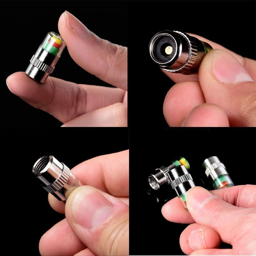 USA- 4 Pack Tire Pressure Valve Stem Caps 3 Color PSI Alert Indicator Universal