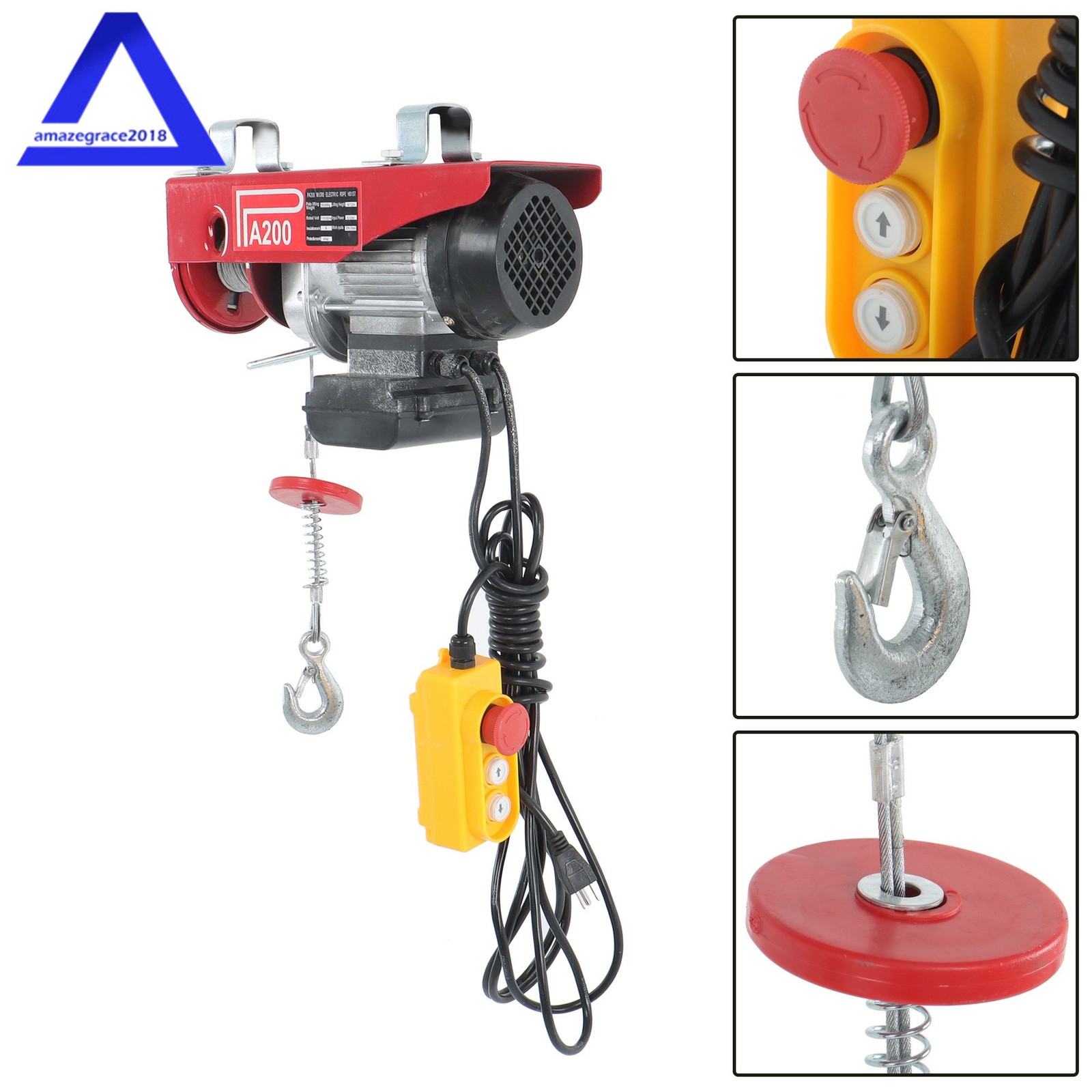 PA200 440lbs Electric Hoist with 14 FT Wired Remote Control 110V 510W Motor