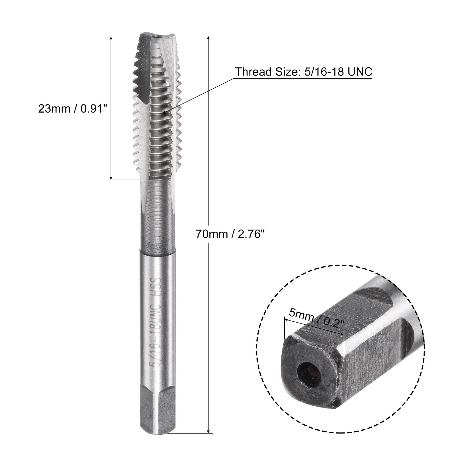 5/16-18 UNC High Speed Steel Uncoated Machine 3 Flute Spiral Point Thread Taps