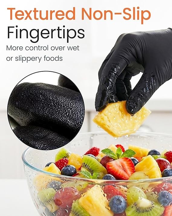 5 Mil Food Prep Black Nitrile Gloves Textured Disposable (Box of 100, Medium)