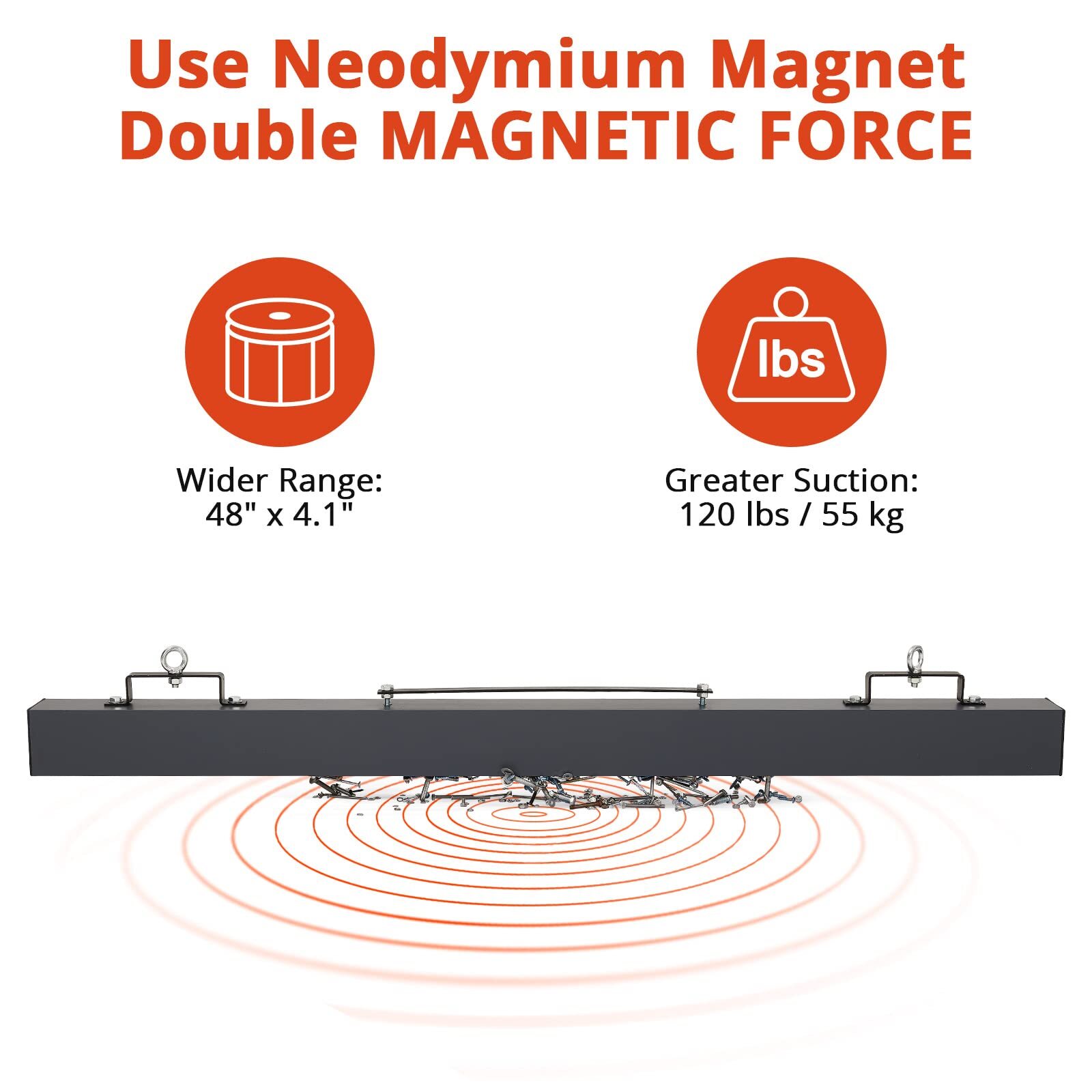 48 Inch Magnet Sweeper, Magnetic Forklift Sweeper with 120 Lbs Lifting Capacity