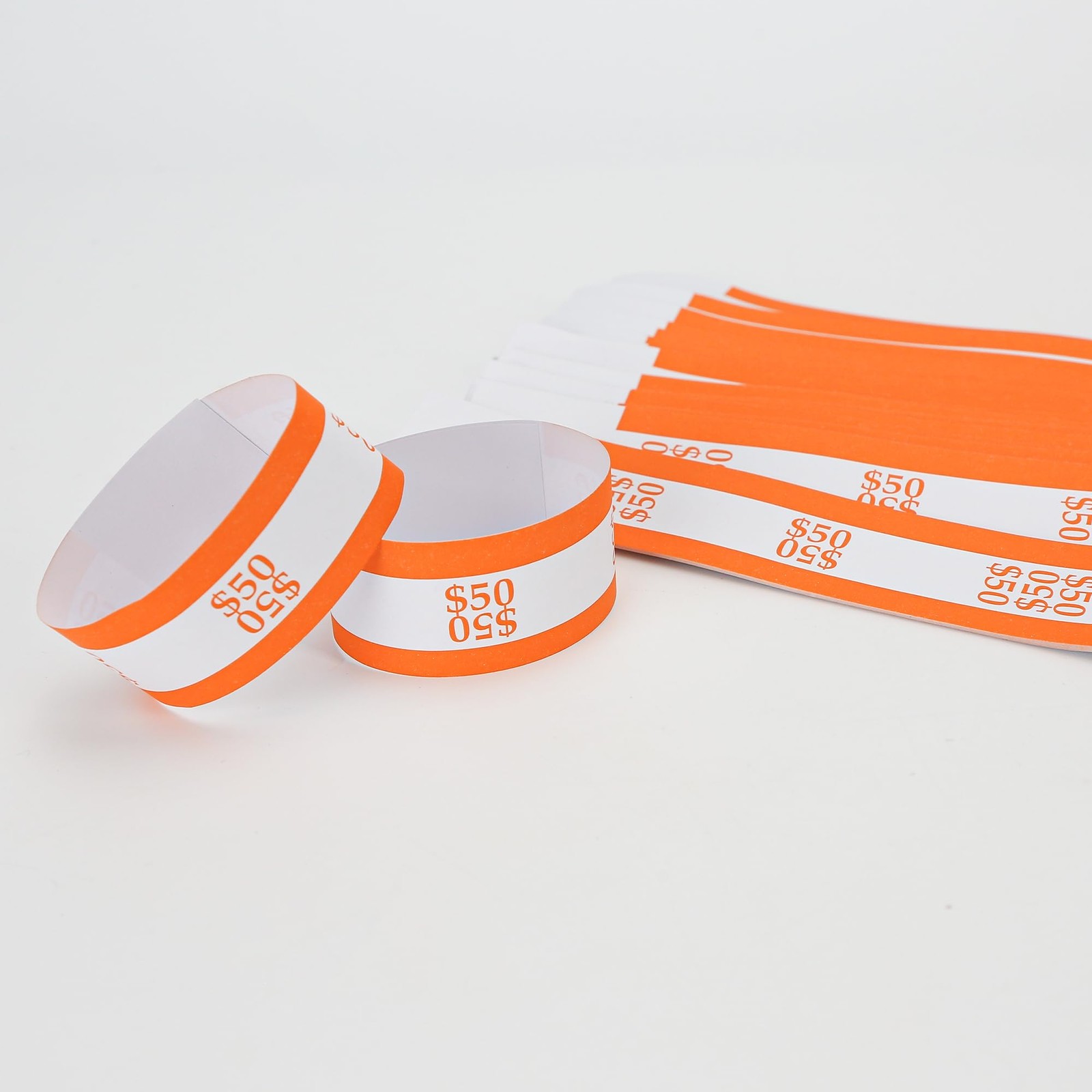 Self-Sealing Currency Straps – Pack of 100 Orange Bands for $50 Bills -…