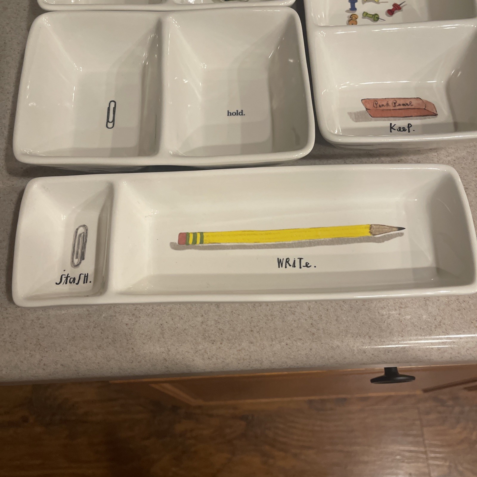RAE DUNN Home Office Organizer Trinket Dish Lot ~ Stash & Keep AND Sketch & Ink