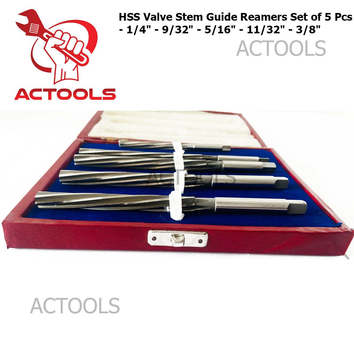 New HSS Valve Stem Guide Reamers Set of 5 Pcs 1/4″ 9/32″ 5/16″ 11/32″ 3/8″ USA