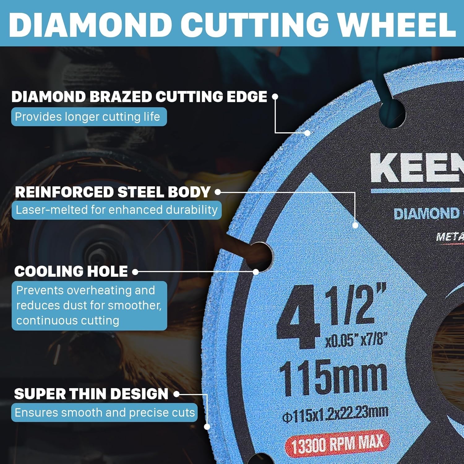 Ultra-Thin 4 1/2 x 7/8 Inch Diamond Cutting Wheel for Effortless Metal Cuts