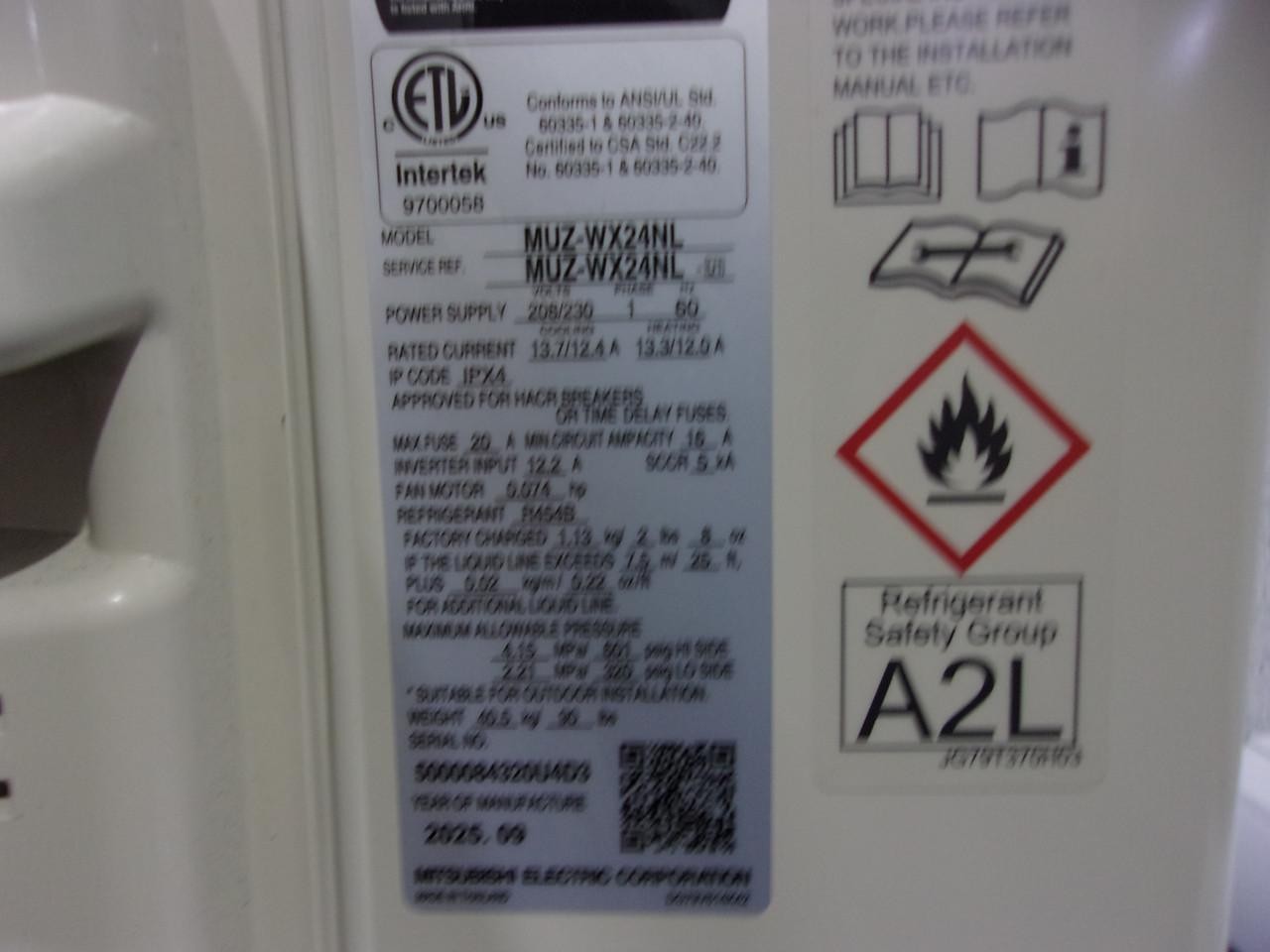 MITSUBISHI Scratch & Dent Central Air Conditioner Mini Split System MUZ-WX24NL +