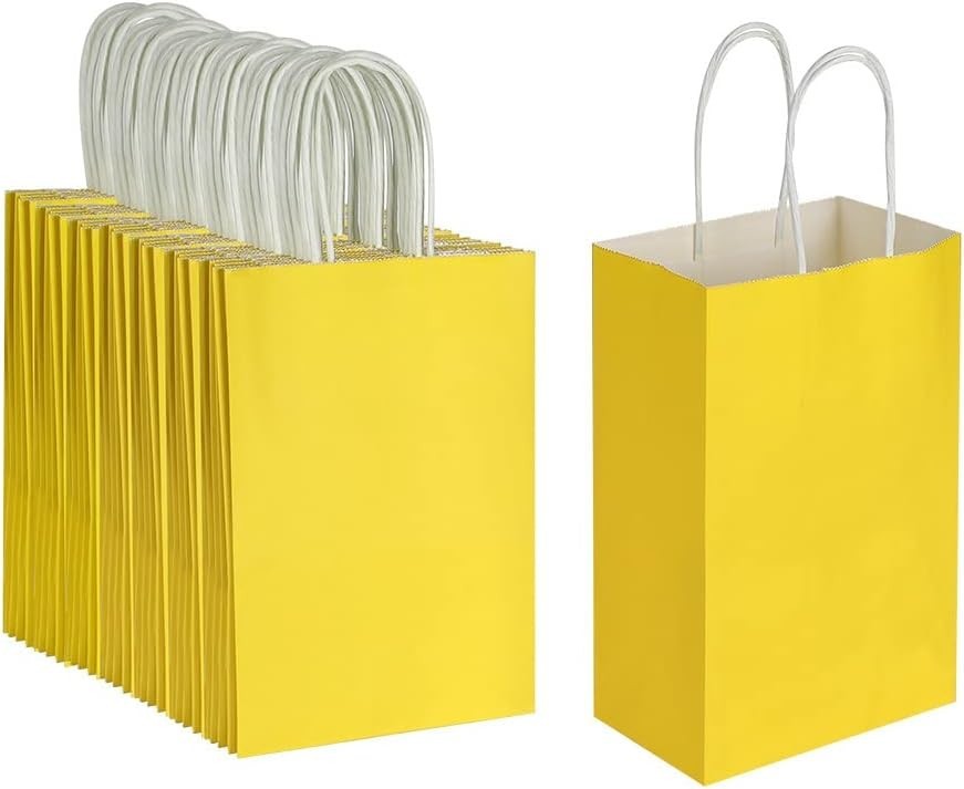 100 Pack 5.25×3.25×8.25 Inch Small Yellow Kraft Paper Bags with Handles Bulk …