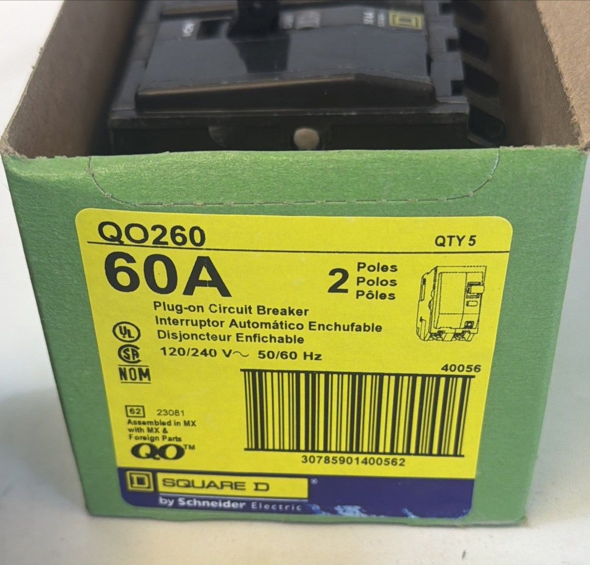 (5) Square D QO260 2-Pole 60-Amp 120/240V Plug-In Circuit Breaker *NEW BOX OF 5*