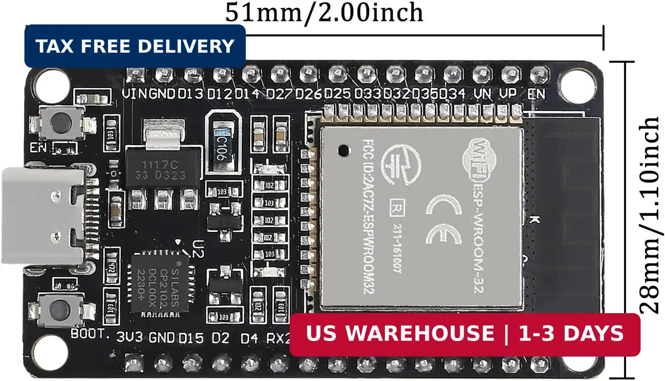 AITRIP 3PCS Type c 30pins CP2102 ESP-WROOM-32 ESP32 ESP-32S Development Board 2.