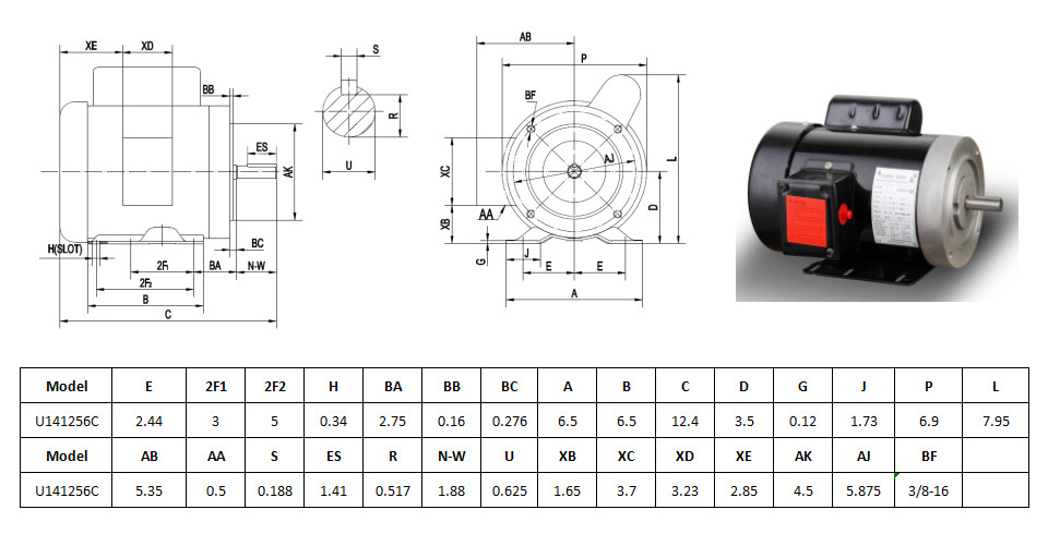 0.5 HP Electric Motor 56C Frame 1725 RPM 1 Phase TEFC 60Hz General Purpose