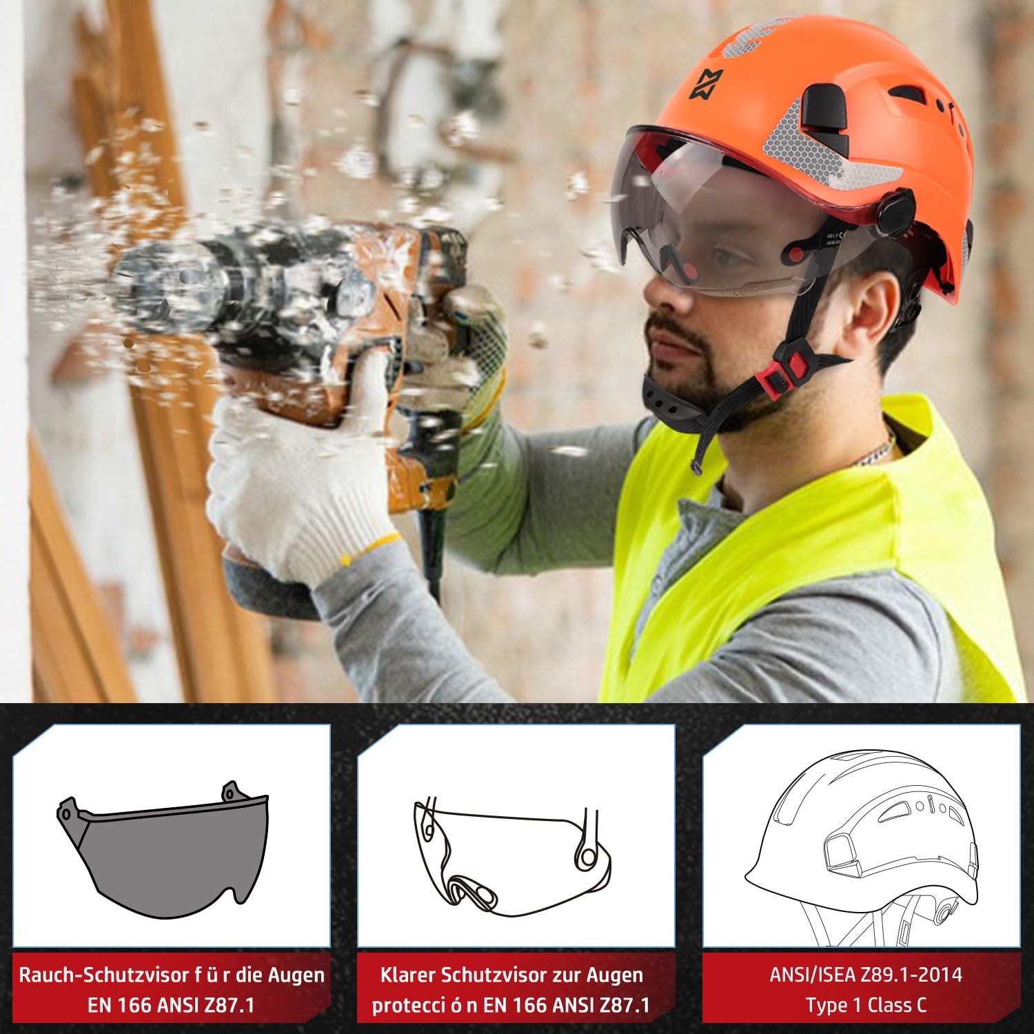Safety Helmet EN397 Tested High Strength ABS Material, Double Visor for Fast…