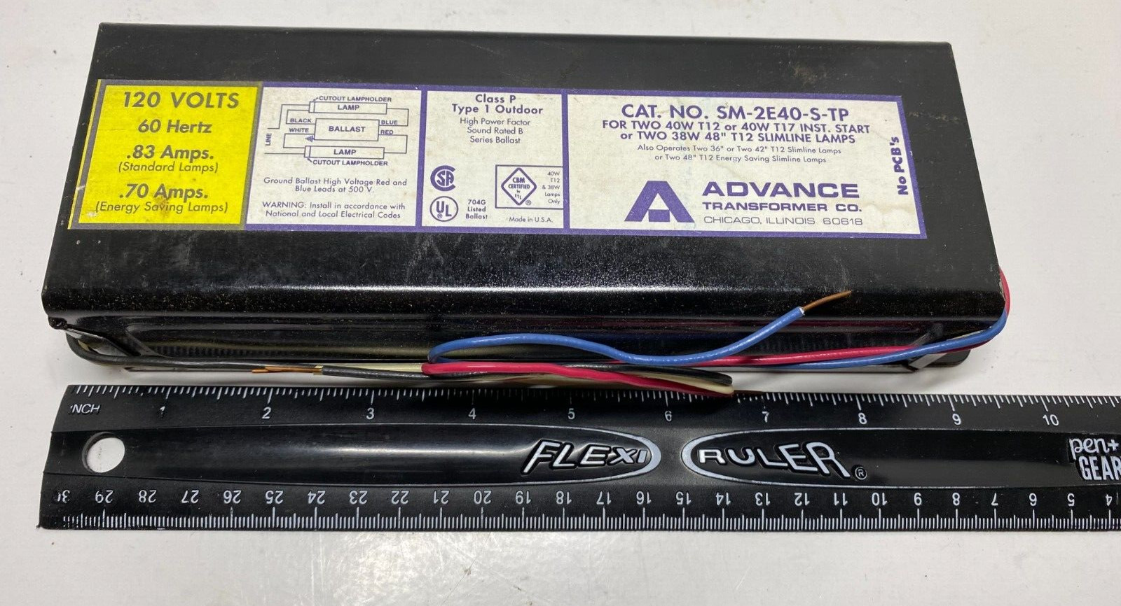 ADVANCE Transformer CAT. NO. SM-2E40-S-TP 120 VOLTS 60HZ