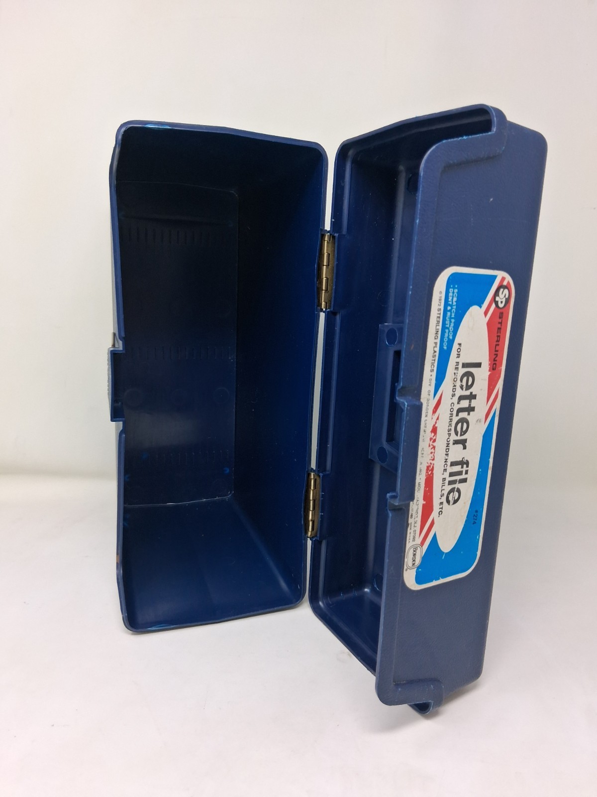 Vintage 1972 Sterling Letter File Storage Box Handle Dark Blue #274 Retro