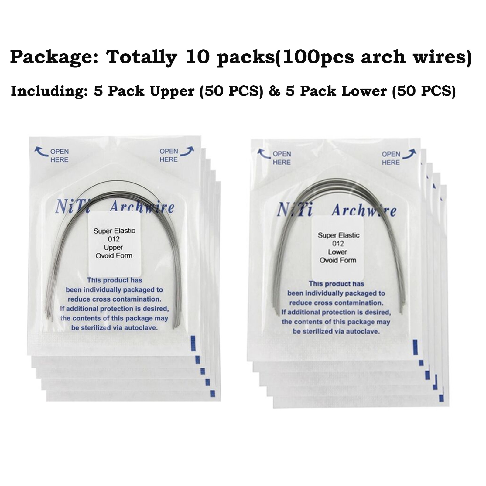 100pcs Dental Orthodontic Arch Wire Super Elastic NiTi Ovoid Natural Form Round