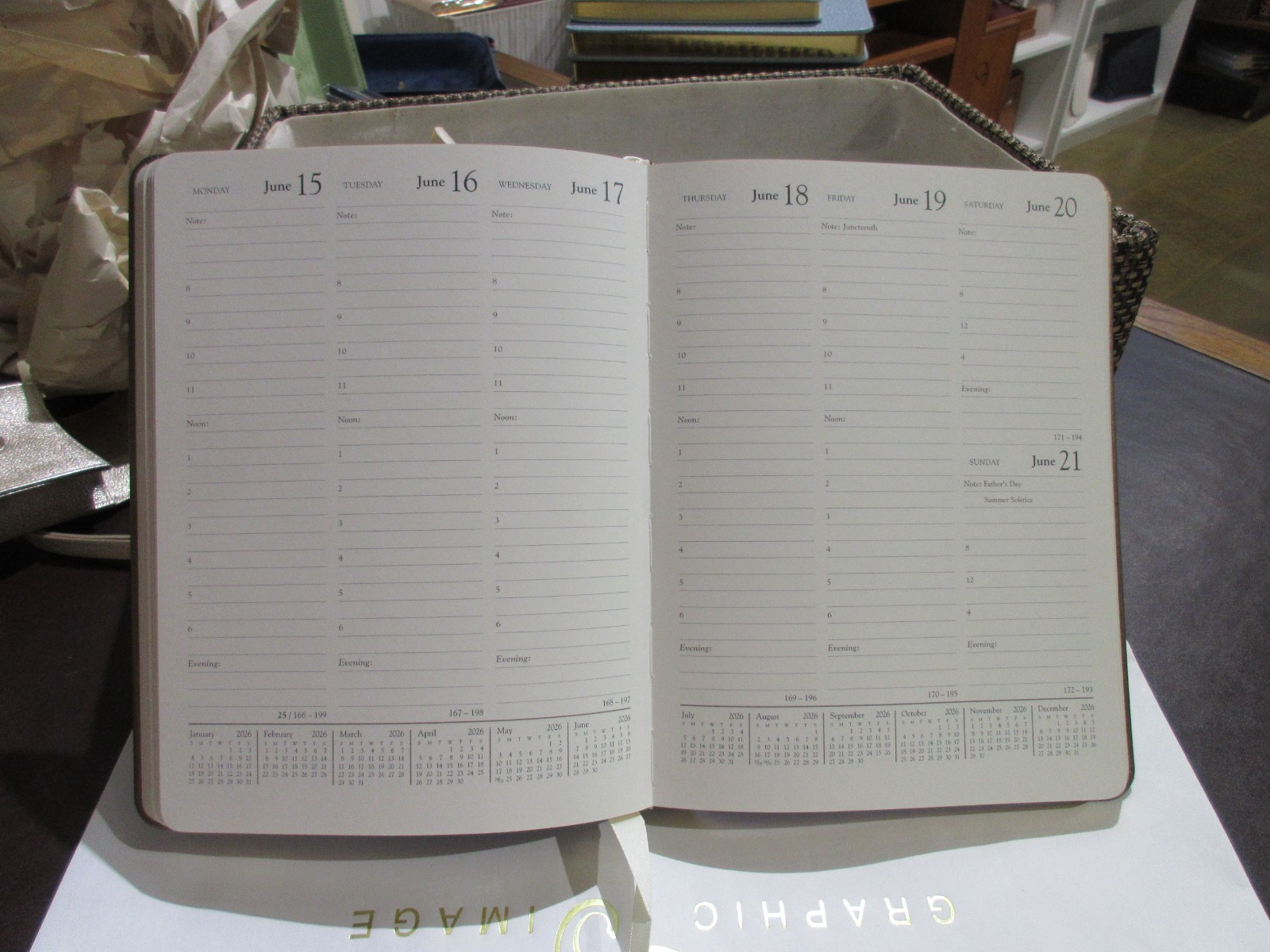 2026 Datebook Desk Diary Planner Patent Leather Cover Graphic Image RED