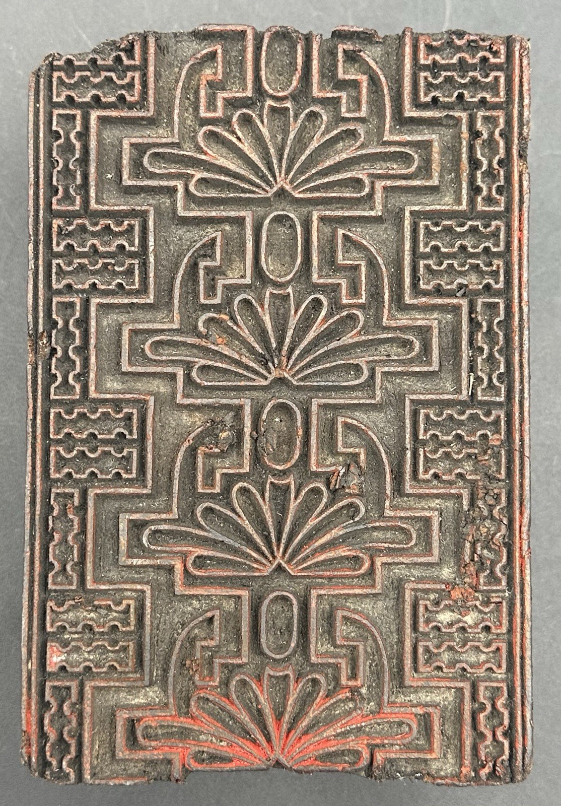 Antique Carved Wood Art Deco Geometric Textile Wallpaper Printing Block Stamp